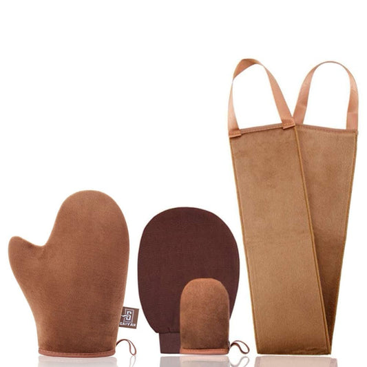 GAIYAH Selbstbräuner-Applikator-Set: Handschuh, Rückenapplikator, Peeling-Handschuh & Finger-Handschuh für das Gesicht