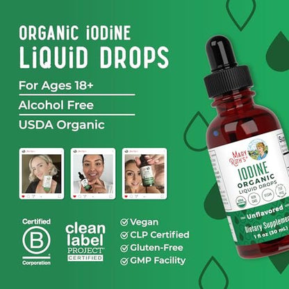 MaryRuth Organics Iod Liquid Drops | Kaliumiodid | 1-Jahres-Vorrat | 450 Portionen | Schilddrüsengesundheit | USDA Bio | Vegan | Ohne Gentechnik | Glutenfrei | 30 ml