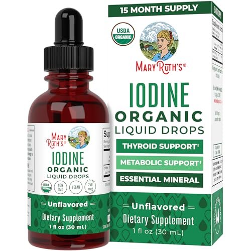 MaryRuth Organics Iod Liquid Drops | Kaliumiodid | 1-Jahres-Vorrat | 450 Portionen | Schilddrüsengesundheit | USDA Bio | Vegan | Ohne Gentechnik | Glutenfrei | 30 ml