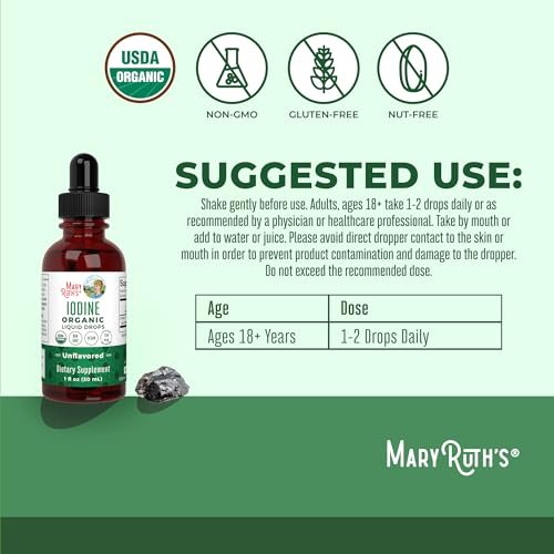 MaryRuth Organics Iod Liquid Drops | Kaliumiodid | 1-Jahres-Vorrat | 450 Portionen | Schilddrüsengesundheit | USDA Bio | Vegan | Ohne Gentechnik | Glutenfrei | 30 ml