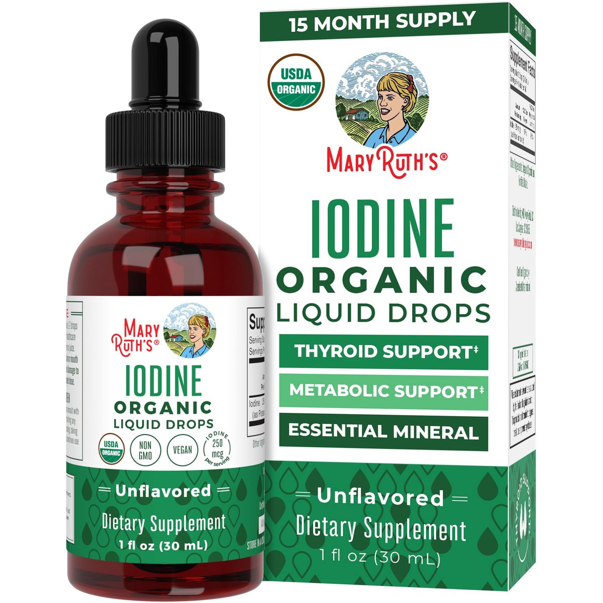 MaryRuth Organics Iod Liquid Drops | Kaliumiodid | 1-Jahres-Vorrat | 450 Portionen | Schilddrüsengesundheit | USDA Bio | Vegan | Ohne Gentechnik | Glutenfrei | 30 ml