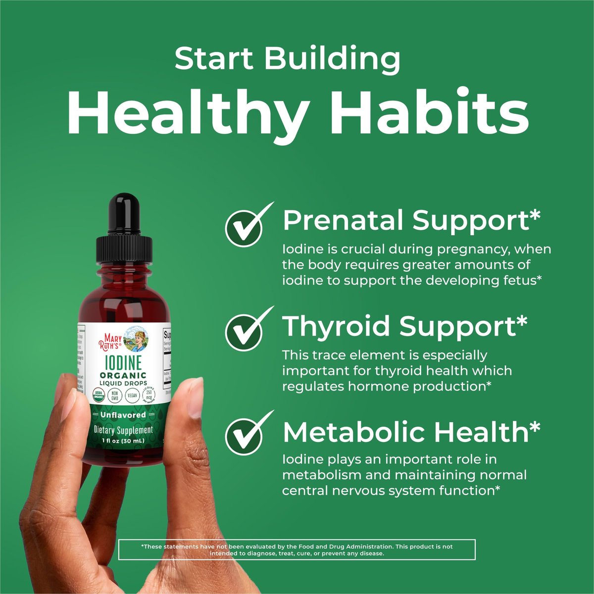 MaryRuth Organics Iod Liquid Drops | Kaliumiodid | 1-Jahres-Vorrat | 450 Portionen | Schilddrüsengesundheit | USDA Bio | Vegan | Ohne Gentechnik | Glutenfrei | 30 ml