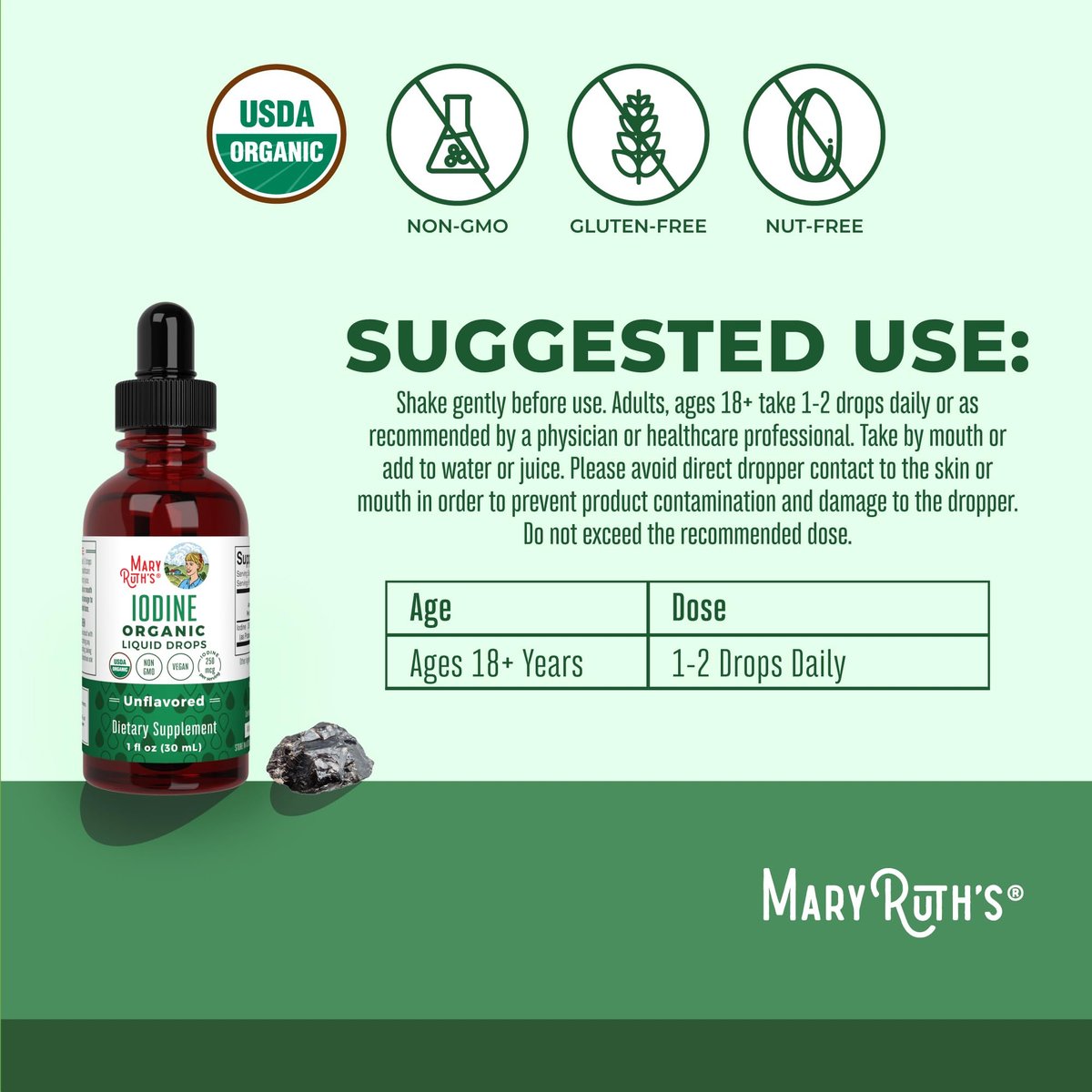 MaryRuth Organics Iod Liquid Drops | Kaliumiodid | 1-Jahres-Vorrat | 450 Portionen | Schilddrüsengesundheit | USDA Bio | Vegan | Ohne Gentechnik | Glutenfrei | 30 ml