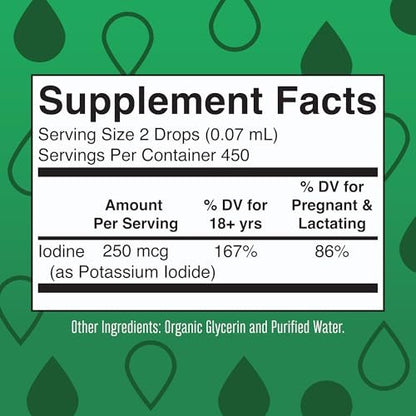 MaryRuth Organics Iod Liquid Drops | Kaliumiodid | 1-Jahres-Vorrat | 450 Portionen | Schilddrüsengesundheit | USDA Bio | Vegan | Ohne Gentechnik | Glutenfrei | 30 ml