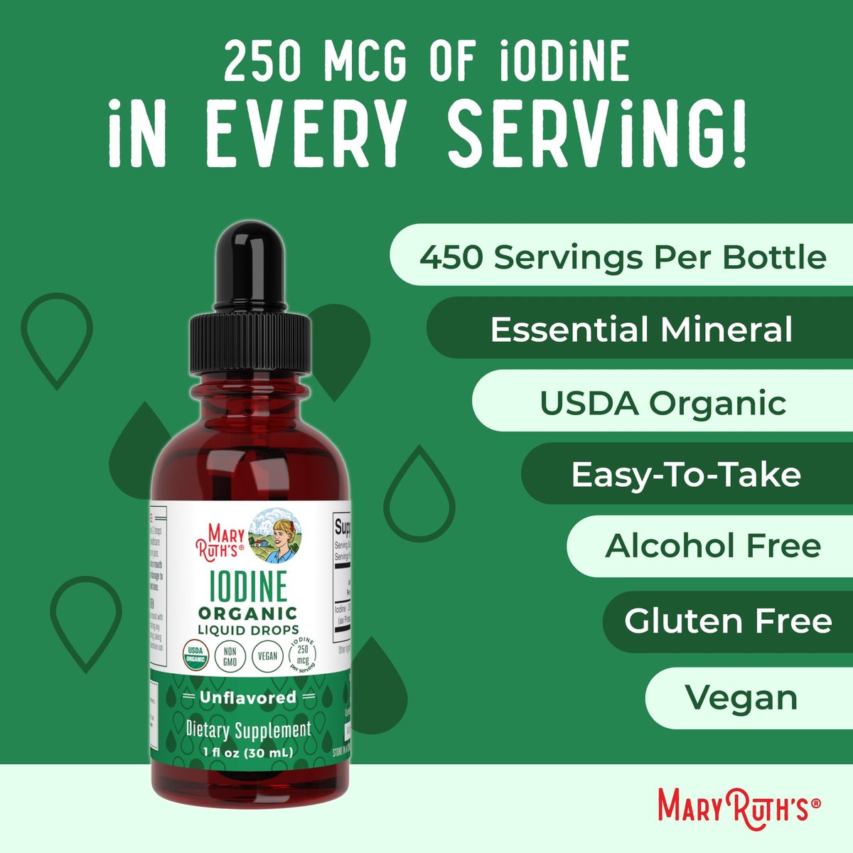 MaryRuth Organics Iod Liquid Drops | Kaliumiodid | 1-Jahres-Vorrat | 450 Portionen | Schilddrüsengesundheit | USDA Bio | Vegan | Ohne Gentechnik | Glutenfrei | 30 ml