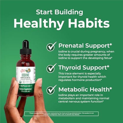 MaryRuth Organics Iod Liquid Drops | Kaliumiodid | 1-Jahres-Vorrat | 450 Portionen | Schilddrüsengesundheit | USDA Bio | Vegan | Ohne Gentechnik | Glutenfrei | 30 ml
