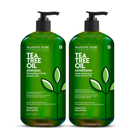 Majestic Pure Teebaum-Shampoo für Männer und Frauen – Feuchtigkeitsspendende Formel gegen Schuppen, Läuse und juckende, gereizte oder trockene Kopfhaut – Für alle Haartypen – Sulfatfrei, 16 fl oz (2er-Pack)