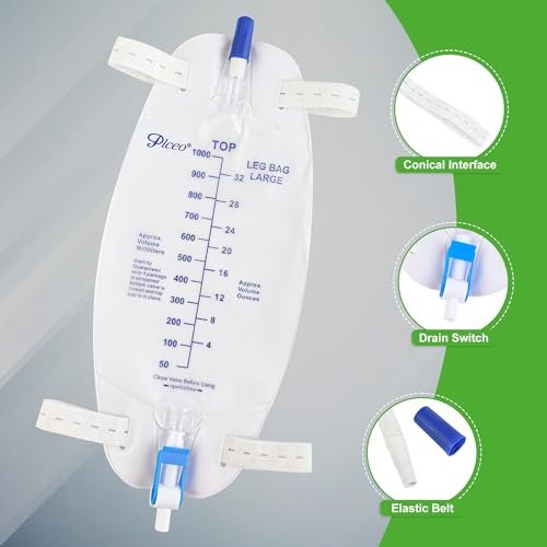 Easy-Tap Beinbeutel Urinbeutel 1000ml, mit Rückflussventil, Stoffbändern und Easy-Flip-Ablass (3er-Pack)