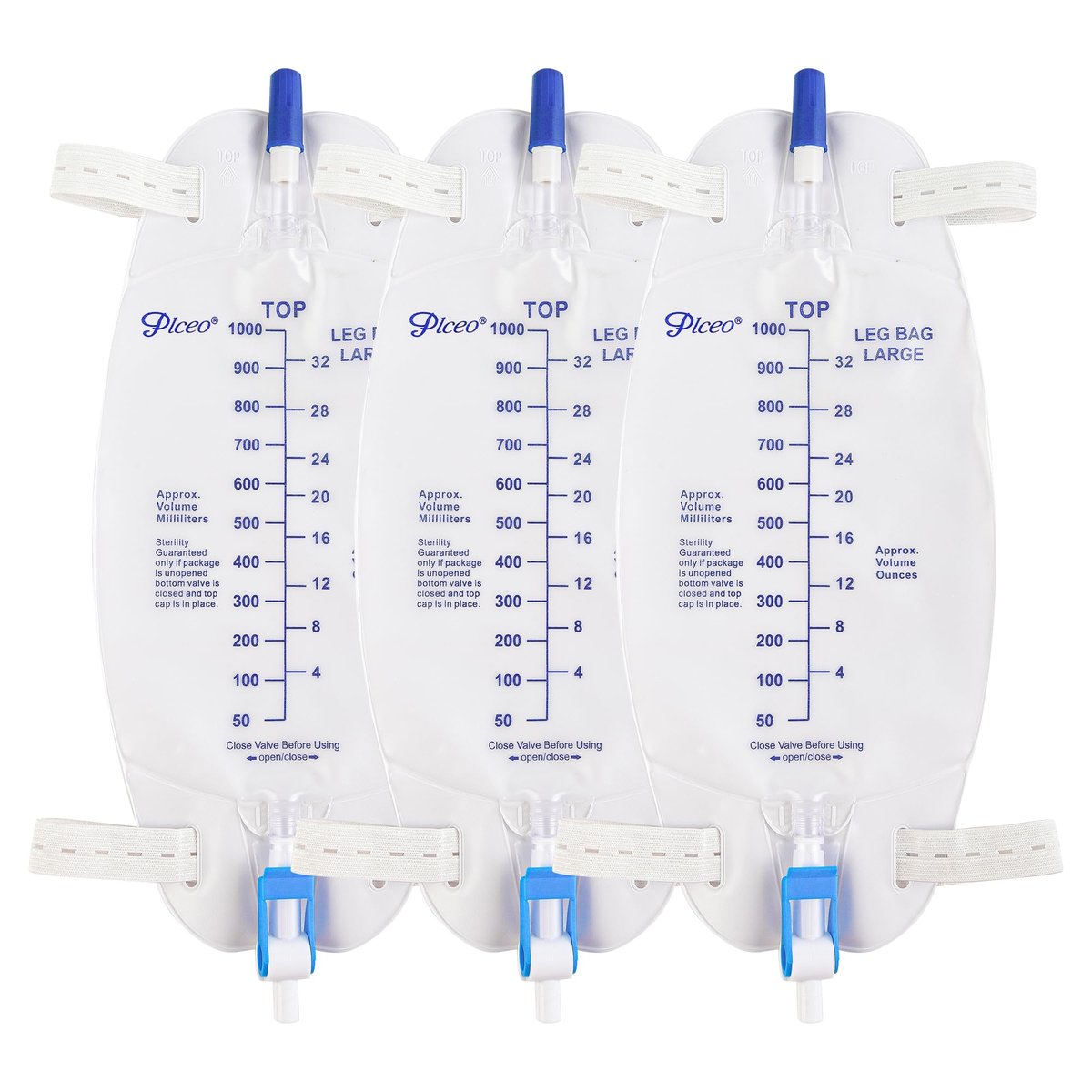 Easy-Tap Beinbeutel Urinbeutel 1000ml, mit Rückflussventil, Stoffbändern und Easy-Flip-Ablass (3er-Pack)