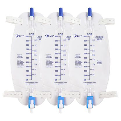 Easy-Tap Beinbeutel Urinbeutel 1000ml, mit Rückflussventil, Stoffbändern und Easy-Flip-Ablass (3er-Pack)