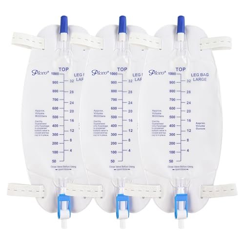 Easy-Tap Beinbeutel Urinbeutel 1000ml, mit Rückflussventil, Stoffbändern und Easy-Flip-Ablass (3er-Pack)