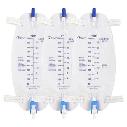 Easy-Tap Beinbeutel Urinbeutel 1000ml, mit Rückflussventil, Stoffbändern und Easy-Flip-Ablass (3er-Pack)