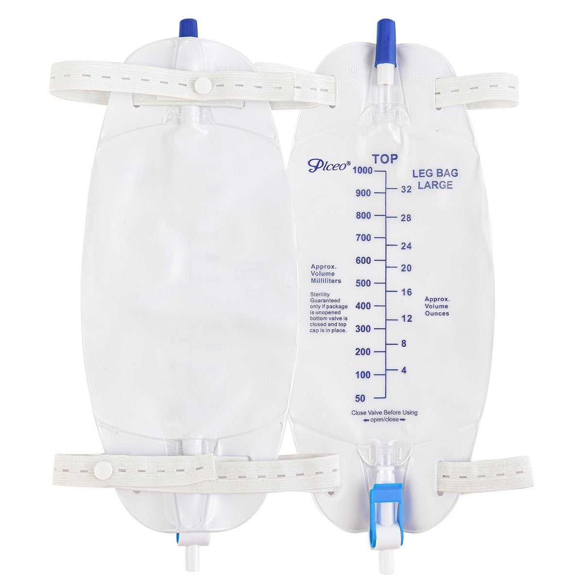 Easy-Tap Beinbeutel Urinbeutel 1000ml, mit Rückflussventil, Stoffbändern und Easy-Flip-Ablass (3er-Pack)