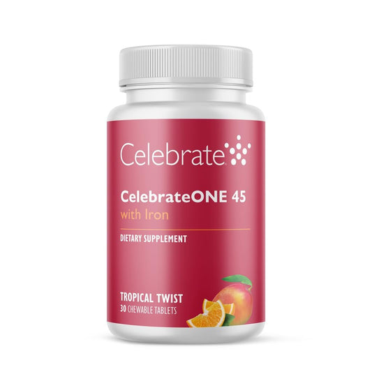 CelebrateONE 45 Bariatrisches Multivitamin mit Eisen – Einmal täglich Kirsche Kautablette für Magenbypass & Schlauchmagen – 45 mg Eisen, 30 Tabletten, 1 Monatsvorrat