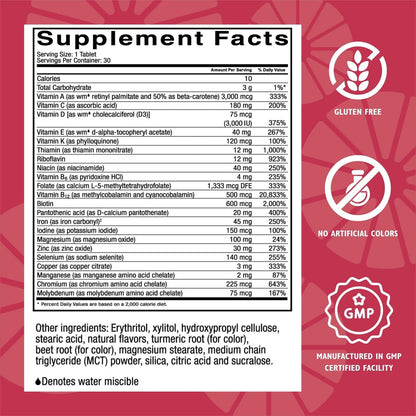CelebrateONE 45 Bariatrisches Multivitamin mit Eisen – Einmal täglich Kirsche Kautablette für Magenbypass & Schlauchmagen – 45 mg Eisen, 30 Tabletten, 1 Monatsvorrat