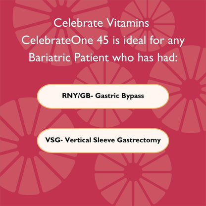 CelebrateONE 45 Bariatrisches Multivitamin mit Eisen – Einmal täglich Kirsche Kautablette für Magenbypass & Schlauchmagen – 45 mg Eisen, 30 Tabletten, 1 Monatsvorrat