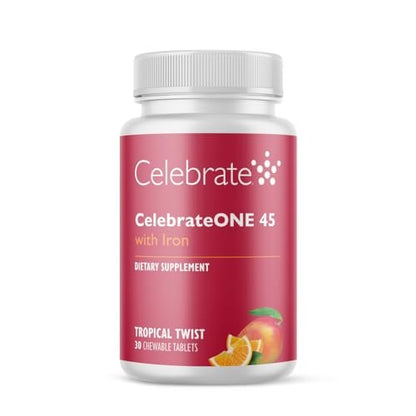CelebrateONE 45 Bariatrisches Multivitamin mit Eisen – Einmal täglich Kirsche Kautablette für Magenbypass & Schlauchmagen – 45 mg Eisen, 30 Tabletten, 1 Monatsvorrat