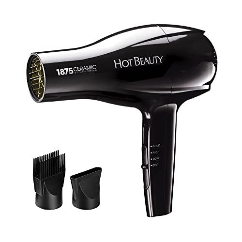 Hot Beauty 1875 Keramik Haartrockner – Leichter Styling-Föhn mit 2 Aufsätzen, mehreren Hitze- und Geschwindigkeitsstufen, ideal für Zuhause und Reisen