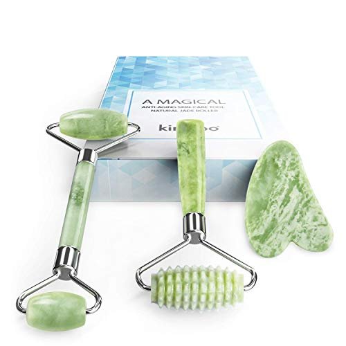 Kimkoo Jade Roller und Gua Sha für das Gesicht – 3-in-1 Set mit natürlichem Jade-Stein, Anti-Aging-Gesichtsbehandlungsset für Augen und Anti-Falten