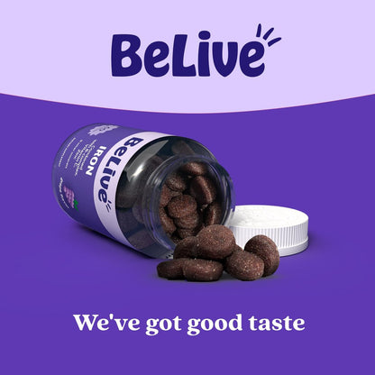 BeLive Eisen Gummibärchen - Multivitamin Nahrungsergänzung mit Vitamin C, A, B & Zink, unterstützt Blutsauerstoff, vegane Eisenpräparate für Frauen, Männer & Kinder für Wachstum und Entwicklung - Traubengeschmack | 1-Pack