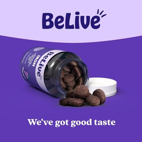 BeLive Eisen Gummibärchen - Multivitamin Nahrungsergänzung mit Vitamin C, A, B & Zink, unterstützt Blutsauerstoff, vegane Eisenpräparate für Frauen, Männer & Kinder für Wachstum und Entwicklung - Traubengeschmack | 1-Pack