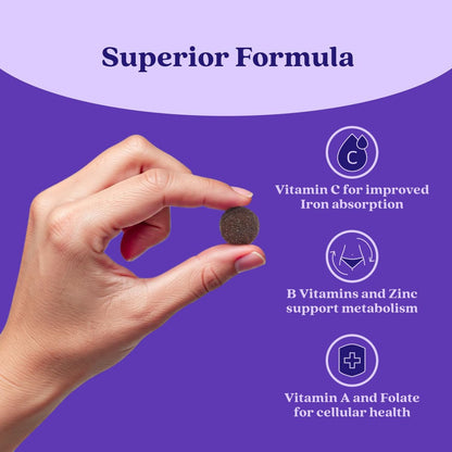 BeLive Eisen Gummibärchen - Multivitamin Nahrungsergänzung mit Vitamin C, A, B & Zink, unterstützt Blutsauerstoff, vegane Eisenpräparate für Frauen, Männer & Kinder für Wachstum und Entwicklung - Traubengeschmack | 1-Pack