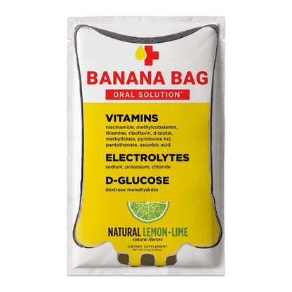 Banana Bag Oral Solution Packets – Natürlicher Limetten-Zitronen-Geschmack 5er-Pack | Erfrischende Mischung aus Elektrolyten, Vitamin C und B-Komplex für tägliche Hydration und Energie | Perfekt für jeden Lebensstil