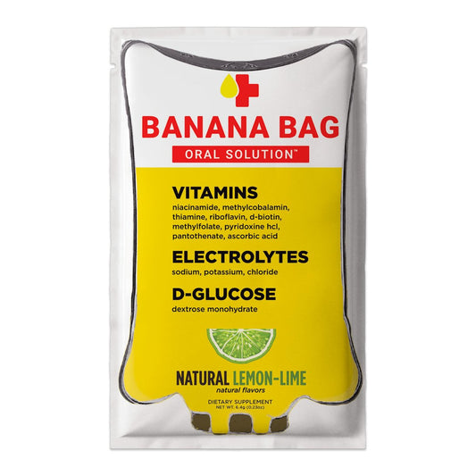 Banana Bag Oral Solution Packets – Natürlicher Limetten-Zitronen-Geschmack 5er-Pack | Erfrischende Mischung aus Elektrolyten, Vitamin C und B-Komplex für tägliche Hydration und Energie | Perfekt für jeden Lebensstil