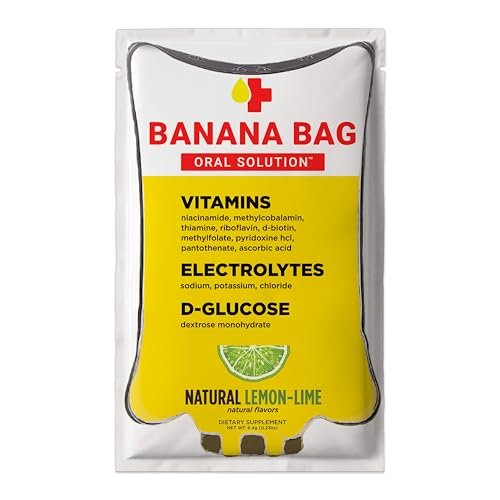 Banana Bag Oral Solution Packets – Natürlicher Limetten-Zitronen-Geschmack 5er-Pack | Erfrischende Mischung aus Elektrolyten, Vitamin C und B-Komplex für tägliche Hydration und Energie | Perfekt für jeden Lebensstil