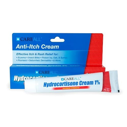 CareAll Hydrocortison 1% Creme, 28g Tube, Maximale Stärke Anti-Juckreiz Creme, Linderung von Juckreiz und Rötungen durch Insektenstiche, Ekzeme, Psoriasis, Giftefeu, Gifteiche und Giftsumach (1er-Pack)