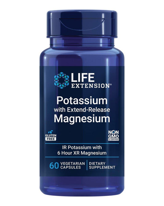 Life Extension Kalium mit Extend-Release Magnesium – Herzgesundheit Nahrungsergänzungsmittel zur Blutdruckunterstützung mit zwei essentiellen Mineralstoffen – Nicht-GVO, Vegetarisch, Glutenfrei – 60 Kapseln