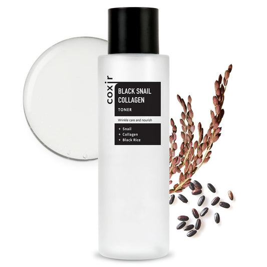 Coxir Black Snail Collagen Toner – Feuchtigkeitsspendendes Essence-Toner mit Schneckenschleim & Schwarzer Reis-Komplex für ausgeglichene Hauttextur & Feuchtigkeit | Leichte koreanische Hautpflege für alle Hauttypen (150 ml)