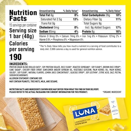 LUNA Bar Lemon Zest – Glutenfreie Snack-Riegel mit Bio-Hafer, 12er-Pack