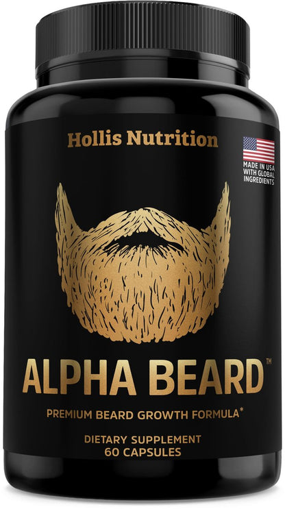 ALPHA BEARD Wachstumsvitamine | Biotin 10K MCG, Kollagen, Keratin, Hyaluronsäure, B-Komplex, MSM | Bart-DHT-Blocker | Nahrungsergänzungsmittel für Bart- und Haarwachstum bei Männern | Stärkeren, gesünderen Gesichtsbehaarung nachwachsen lassen