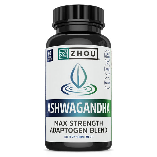 ZHOU Ashwagandha Kapseln – Stimmungsaufheller, Energie-Booster mit Rhodiola, Heiliges Basilikum, Cordyceps, Reishi & Ashwagandha – 60 Kapseln