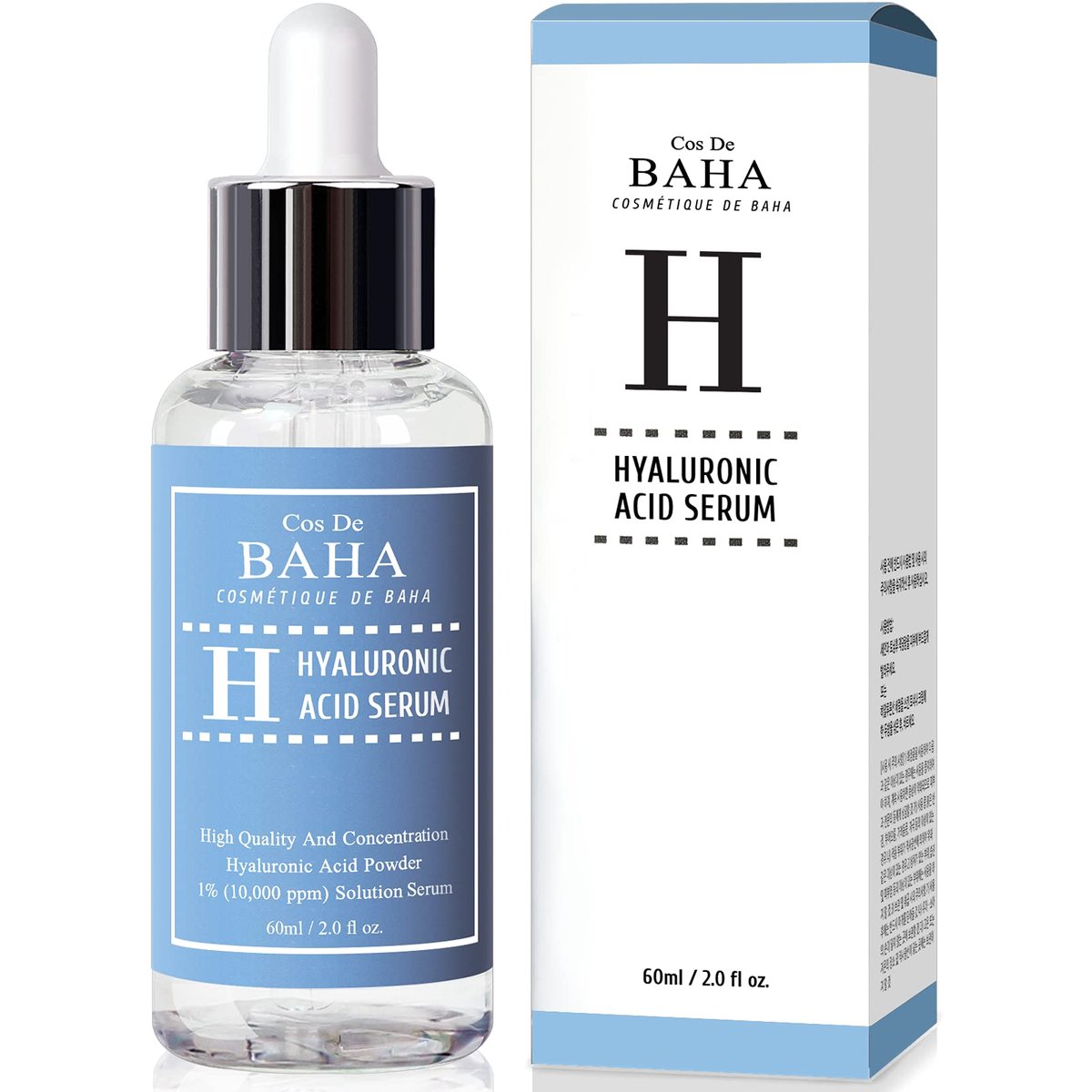 Cos De BAHA Hyaluronserum 60 ml – Reines Natriumhyaluronat 10.000 ppm Feuchtigkeitsserum für trockene & dehydrierte Haut – Leicht, parfümfrei, koreanische Hautpflege