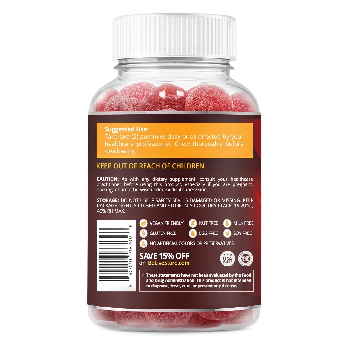 BeLive Apfelessig Gummibärchen – Zuckerfreie ACV Gummis für Entgiftung & Verdauung – Vegane, Keto-freundliche Alternative zu Kapseln – 60 Stück