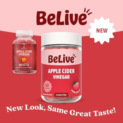 BeLive Apfelessig Gummibärchen – Zuckerfreie ACV Gummis für Entgiftung & Verdauung – Vegane, Keto-freundliche Alternative zu Kapseln – 60 Stück