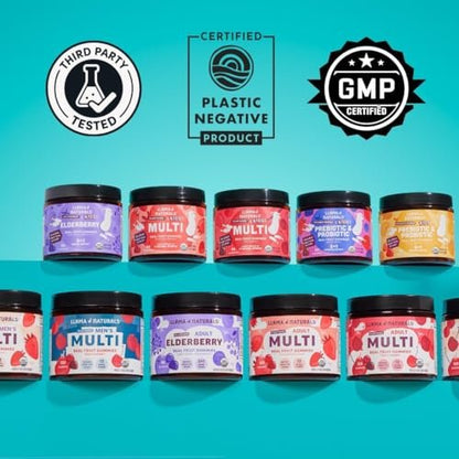 Llama Naturals Kinder Multivitamin Gummis | Mit echtem Obst, kein zugesetzter Zuckerrohr | Organische vegane Vollwert-Vitamine für Kleinkinder | Vitamin D, C & Beta-Carotin Gummibonbon | Erdbeere 90 Stück (1-2 Monate)