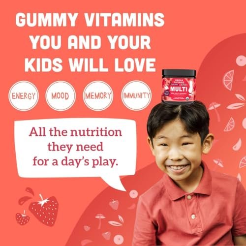 Llama Naturals Kinder Multivitamin Gummis | Mit echtem Obst, kein zugesetzter Zuckerrohr | Organische vegane Vollwert-Vitamine für Kleinkinder | Vitamin D, C & Beta-Carotin Gummibonbon | Erdbeere 90 Stück (1-2 Monate)