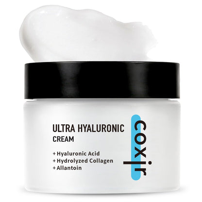 coxir Ultra Hyaluronic Cream – Intensive Feuchtigkeitscreme für trockene, dehydrierte Haut | Hyaluronsäure & Aloe Vera | Leichte koreanische Gesichtscreme gegen Wintertrockenheit & für strahlende Haut 50ml (1,69 fl oz)