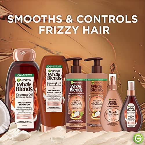 Garnier Whole Blends Kokosöl & Kakaobutter Glättendes Shampoo für krauses Haar, 22 Fl Oz, 2er-Pack