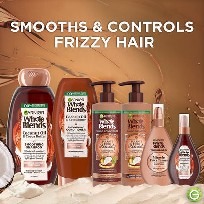 Garnier Whole Blends Kokosöl & Kakaobutter Glättendes Shampoo für krauses Haar, 22 Fl Oz, 2er-Pack