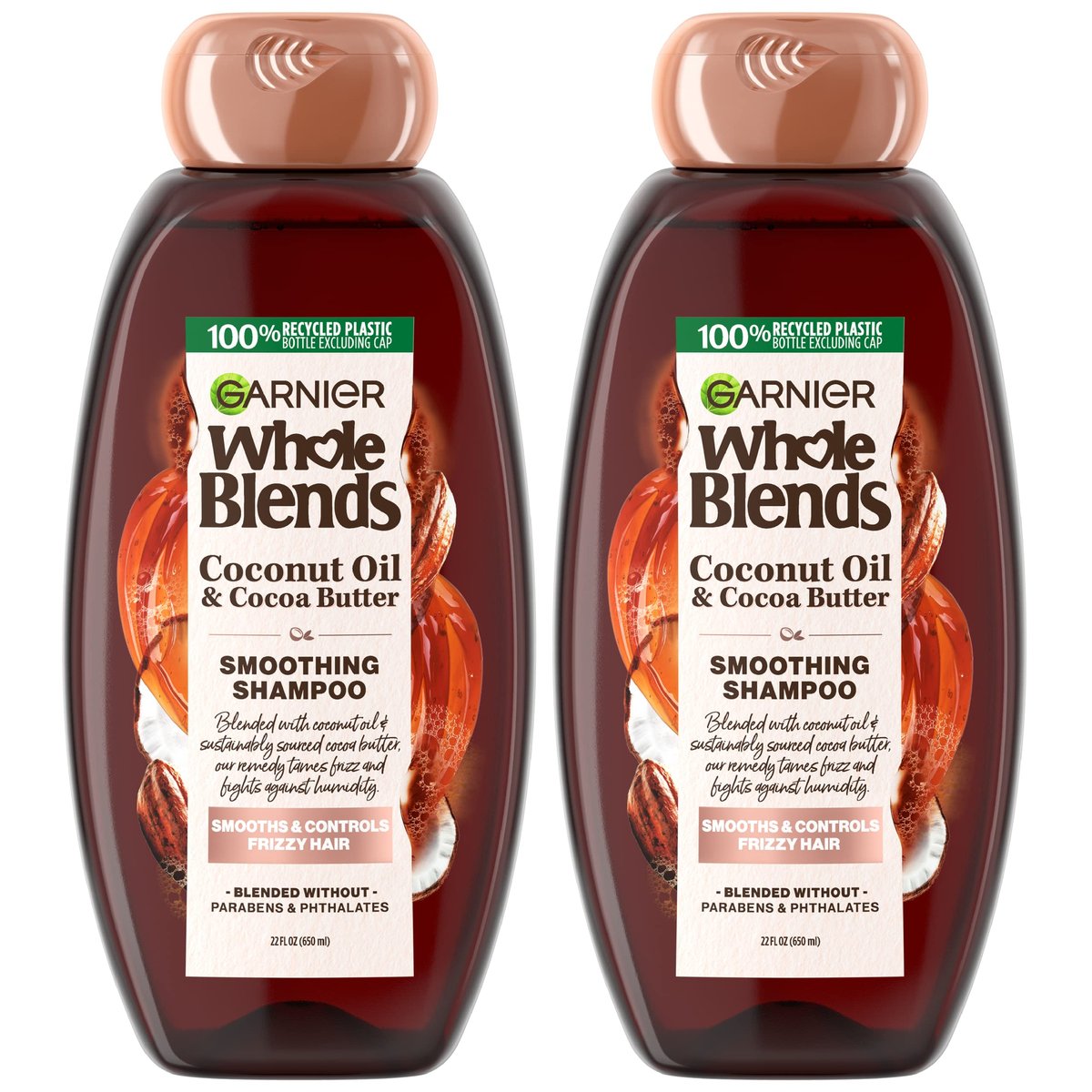 Garnier Whole Blends Kokosöl & Kakaobutter Glättendes Shampoo für krauses Haar, 22 Fl Oz, 2er-Pack