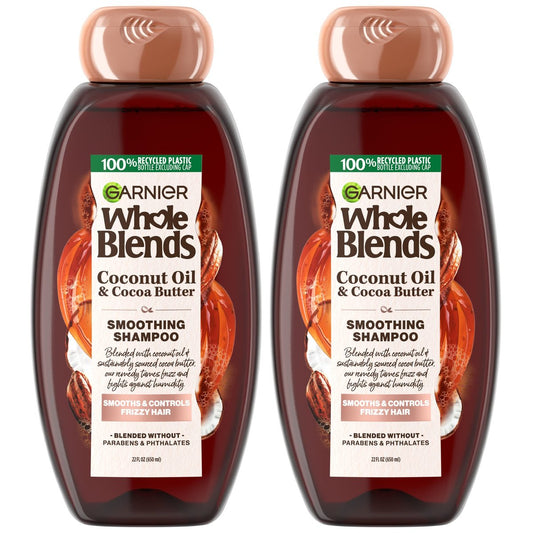 Garnier Whole Blends Kokosöl & Kakaobutter Glättendes Shampoo für krauses Haar, 22 Fl Oz, 2er-Pack