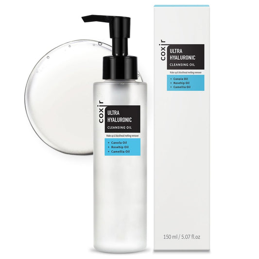 coxir Ultra Hyaluronic Reinigungsöl – Sanftes koreanisches Öl für Make-up-Entfernung, Mitesser & Porenpflege, mehrschichtige Hyaluronsäure, vegane Formel für alle Hauttypen, nicht komedogen, 150 ml