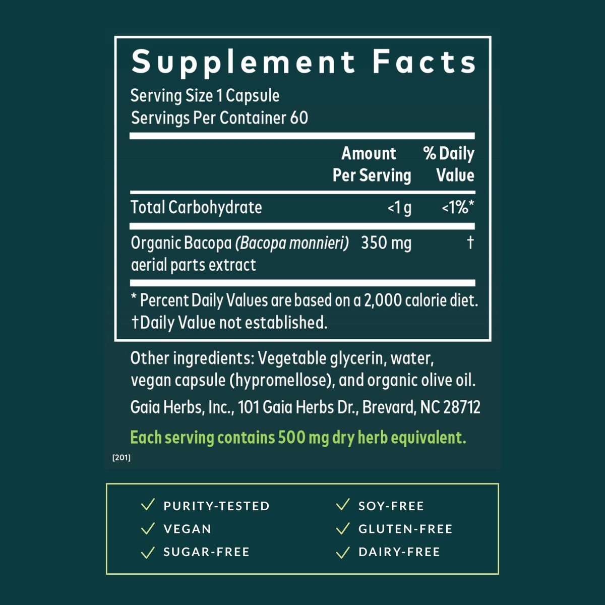 Gaia Herbs Bacopa - Kognitive Unterstützung & Gehirngesundheit - Mit Bacopa Monnieri für einen klaren Geist - 60 vegane Liquid-Phyto-Kapseln
