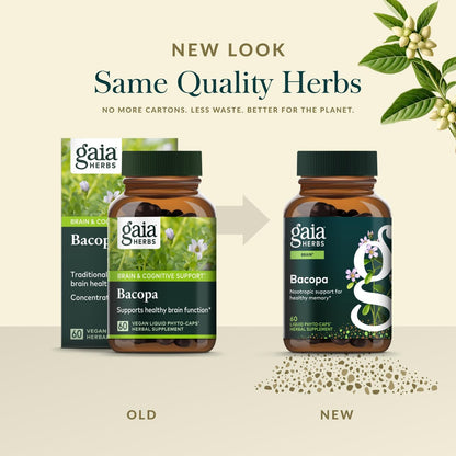 Gaia Herbs Bacopa - Kognitive Unterstützung & Gehirngesundheit - Mit Bacopa Monnieri für einen klaren Geist - 60 vegane Liquid-Phyto-Kapseln