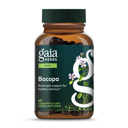 Gaia Herbs Bacopa - Kognitive Unterstützung & Gehirngesundheit - Mit Bacopa Monnieri für einen klaren Geist - 60 vegane Liquid-Phyto-Kapseln