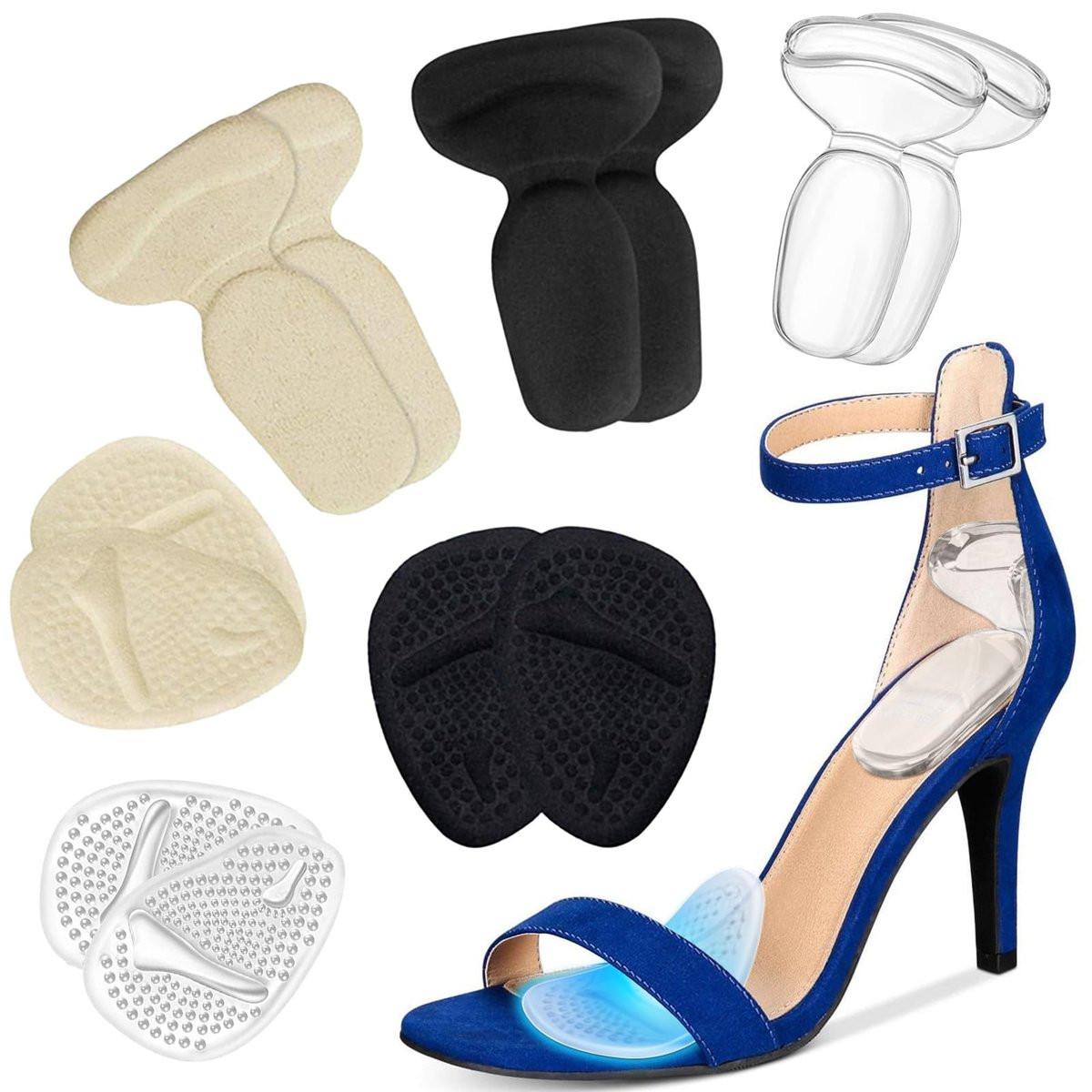ONUEMP Fersenschutz-Einlagen, Hochhacken-Polster für zu große Schuhe, wiederverwendbare Anti-Rutsch-Schuhpolster, Fußsohlen und Metatarsal-Pads für Damen, Blasenprävention - 6 Paare